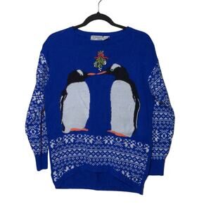 Isabella's Closet Penguins Kissing Under Mistletoe Ugly Christmas Sweater Large
